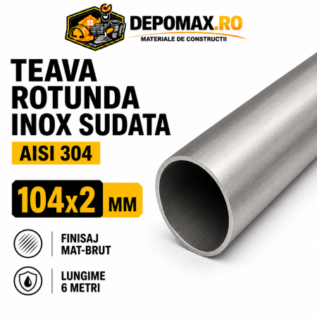 Teava rotunda inox sudata AISI 304, 104 x 2 mm, 6 metri